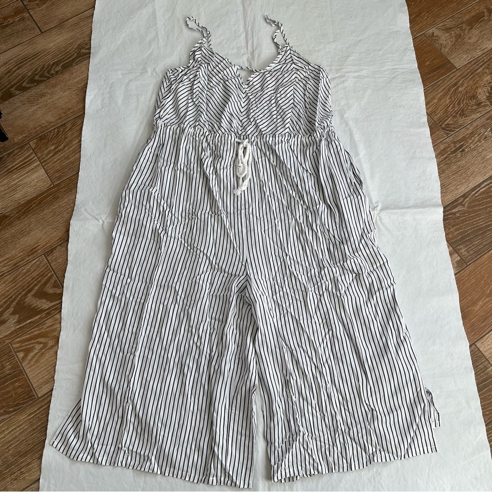 Swim by Cacique White Black Stripe Jumpsuit Cover-up Romper NWT